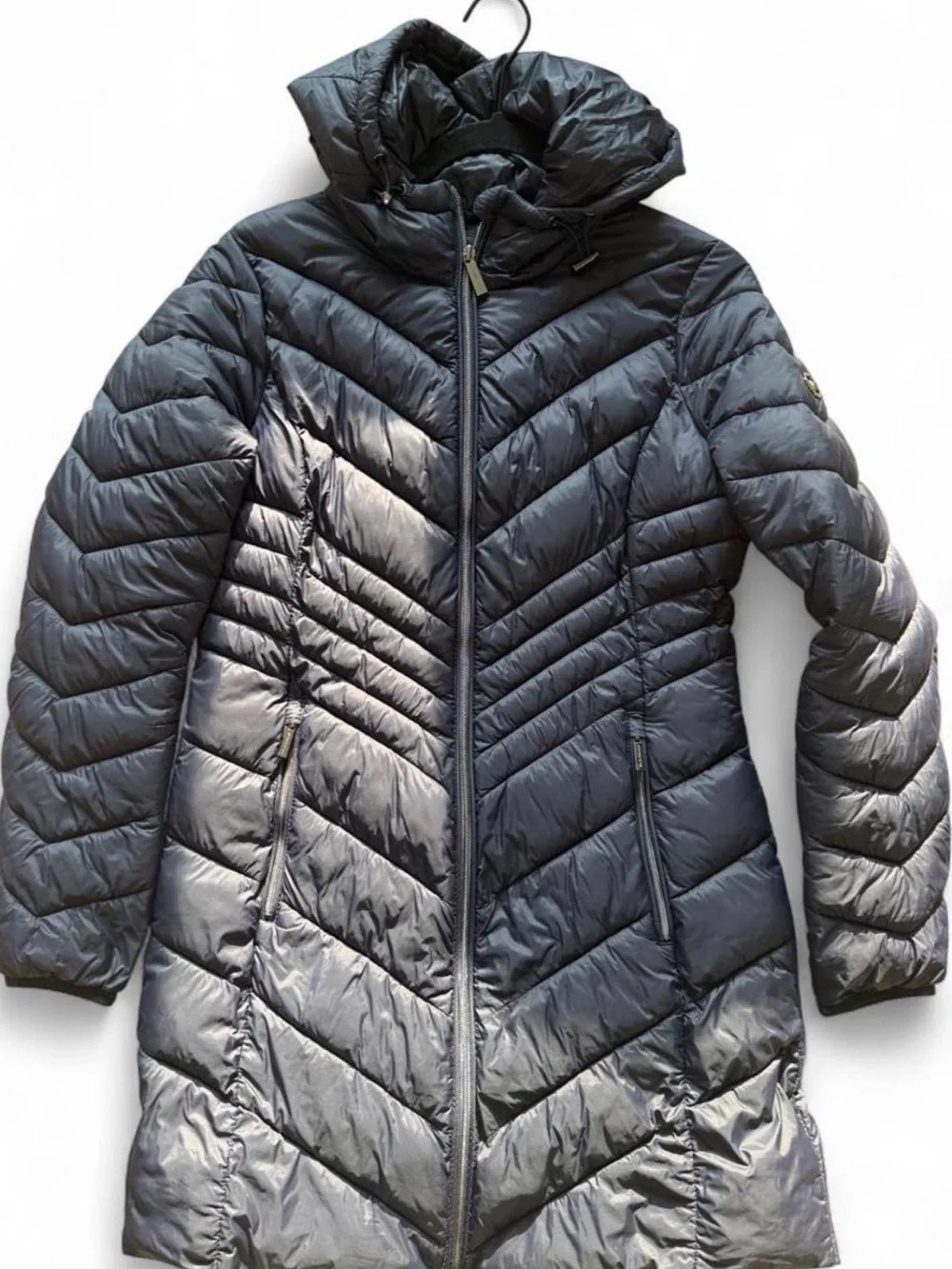 Michael Kors Navy Blue Quilted Long Puffer Coat